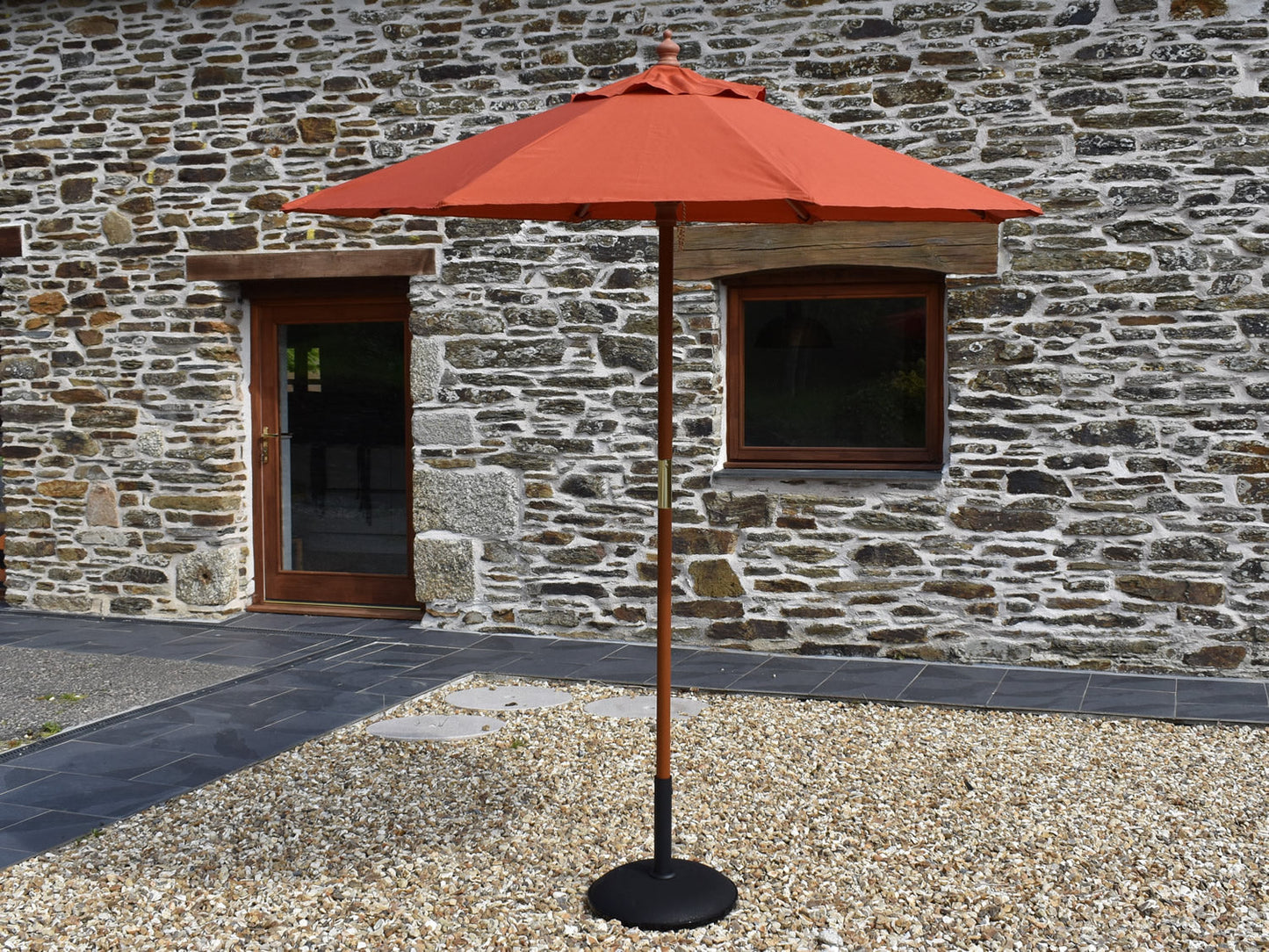 Terracotta orange colour 2m Octagonal parasol canopy open