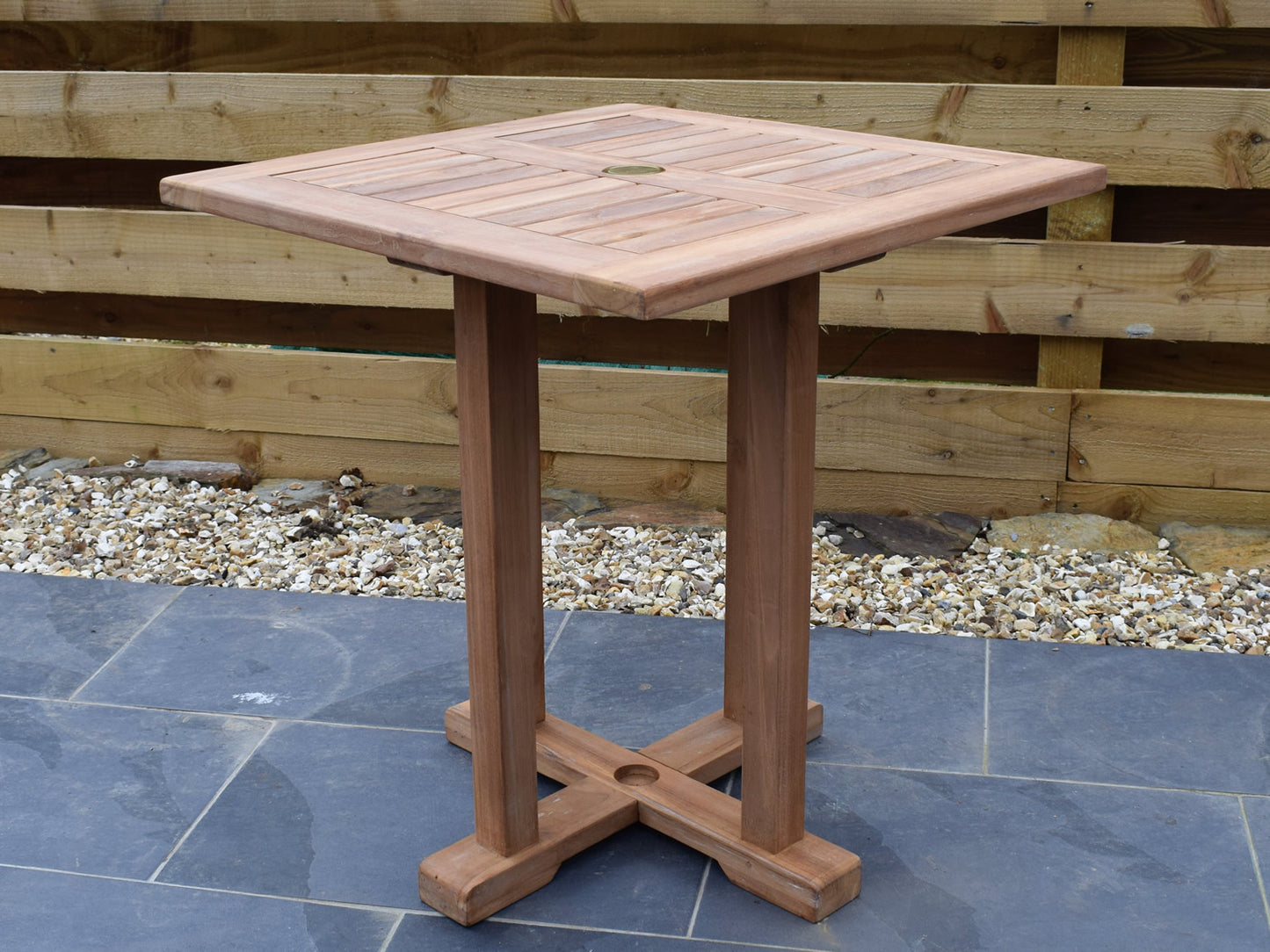 2 Seater Square Pedestal Teak Set with Newbury Stacking Armchairs