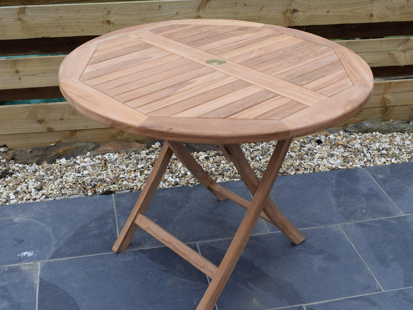 4 Seater Round Folding Teak Set with Folding Chairs & Armchairs