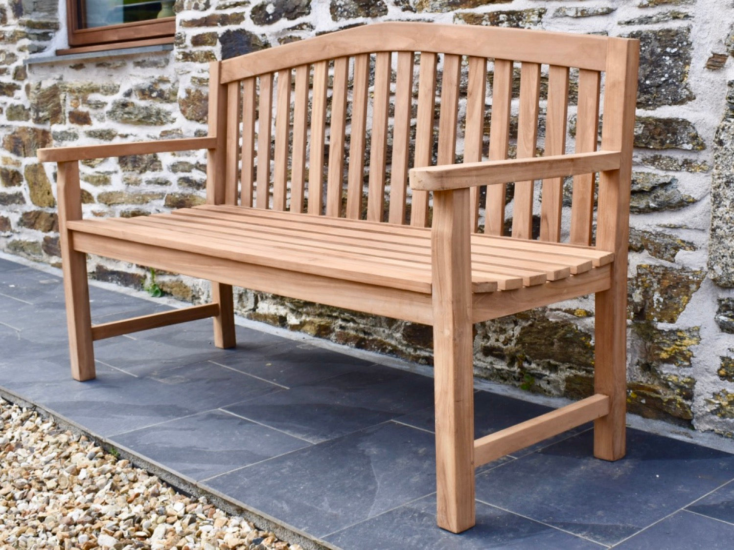5ft contemporary style curved solid teak garden seat