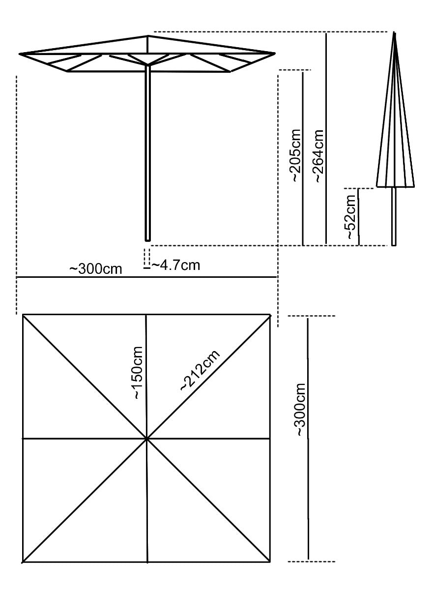 3m Square Aluminium Commercial Parasol