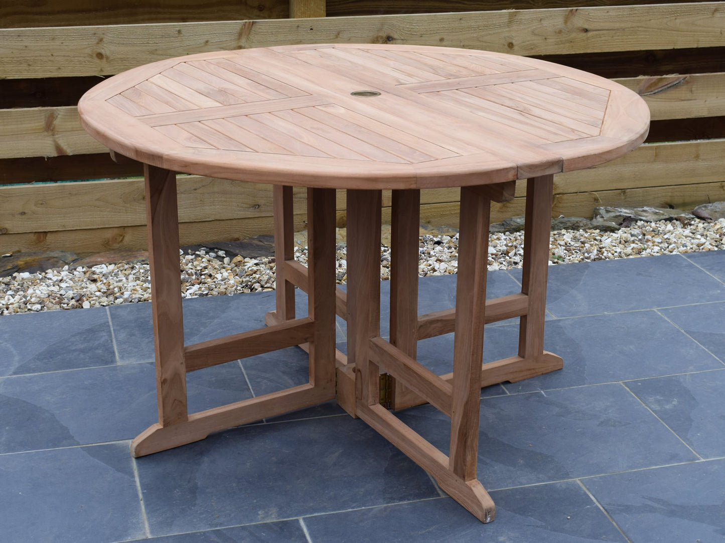 4 Seater Round Folding Gate-Leg Teak Set with Folding Armchairs