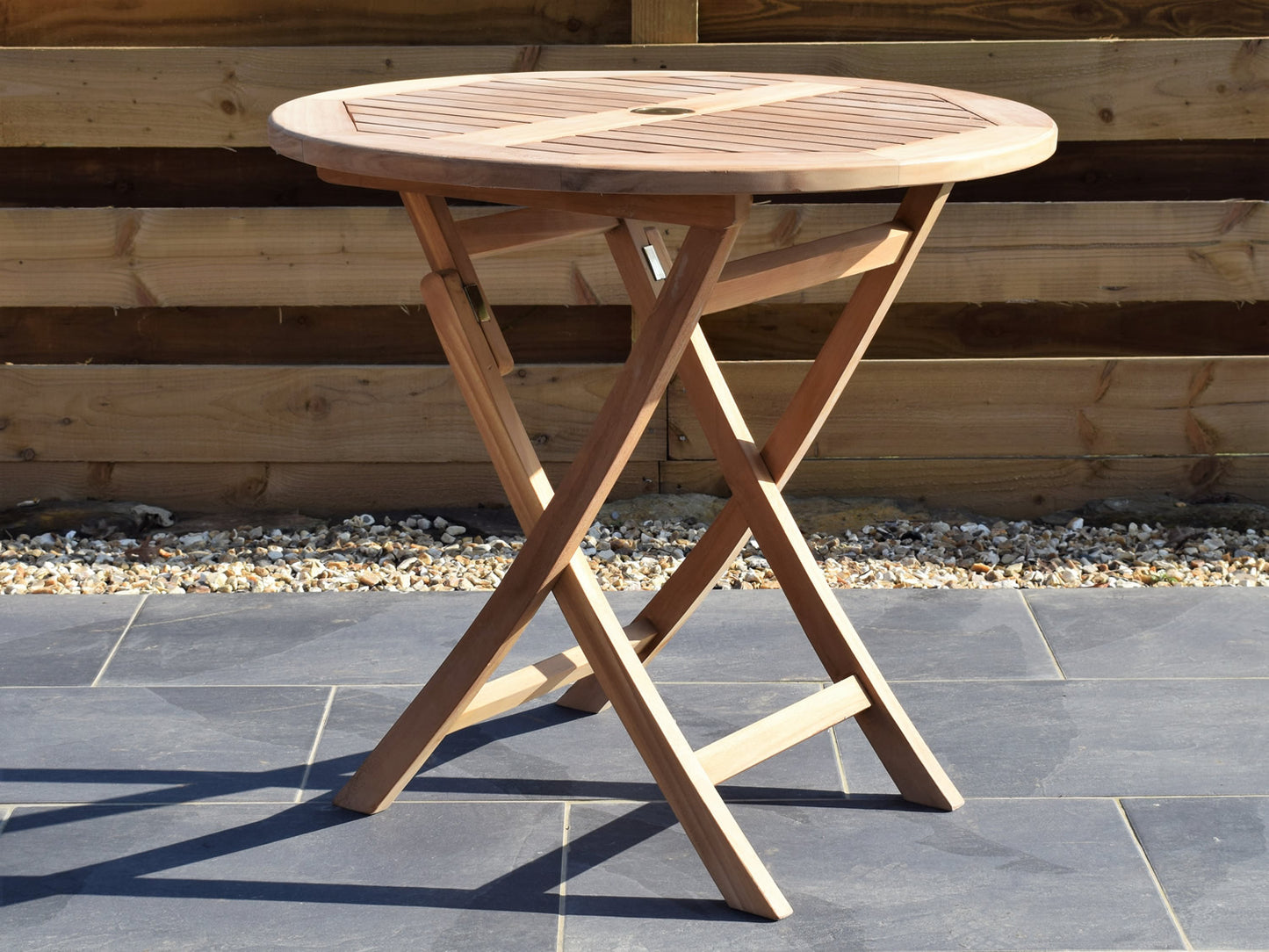 4 Seater Small Round Folding Teak Set with Folding Chairs & Armchairs