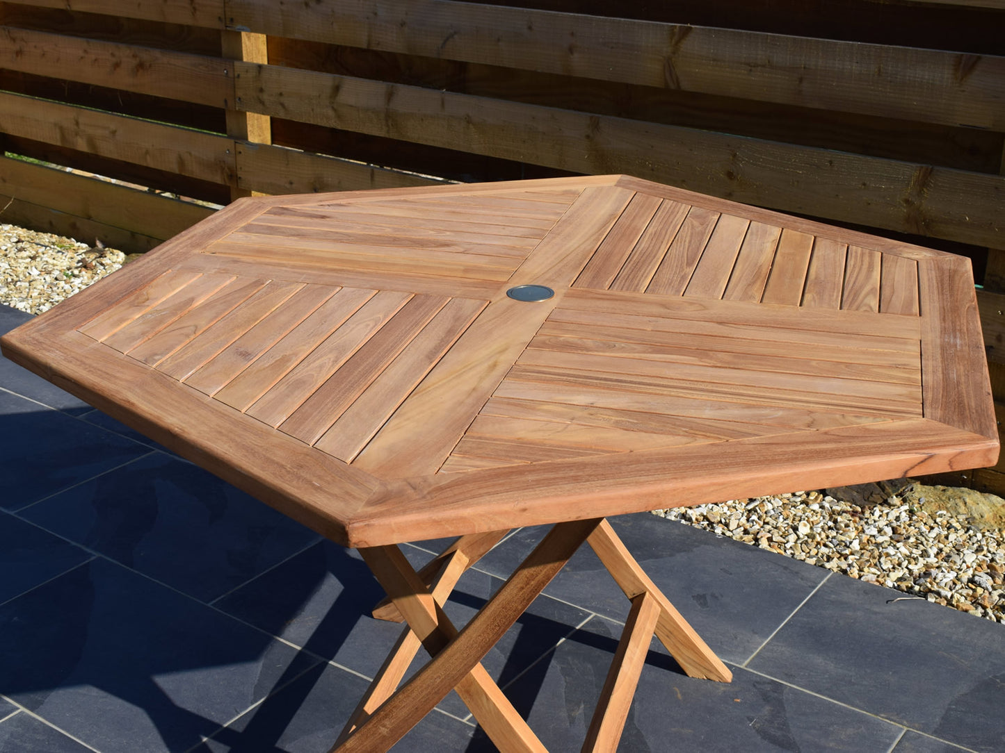 6 Seater Hexagonal Folding Teak Set with Classic Folding Armchairs