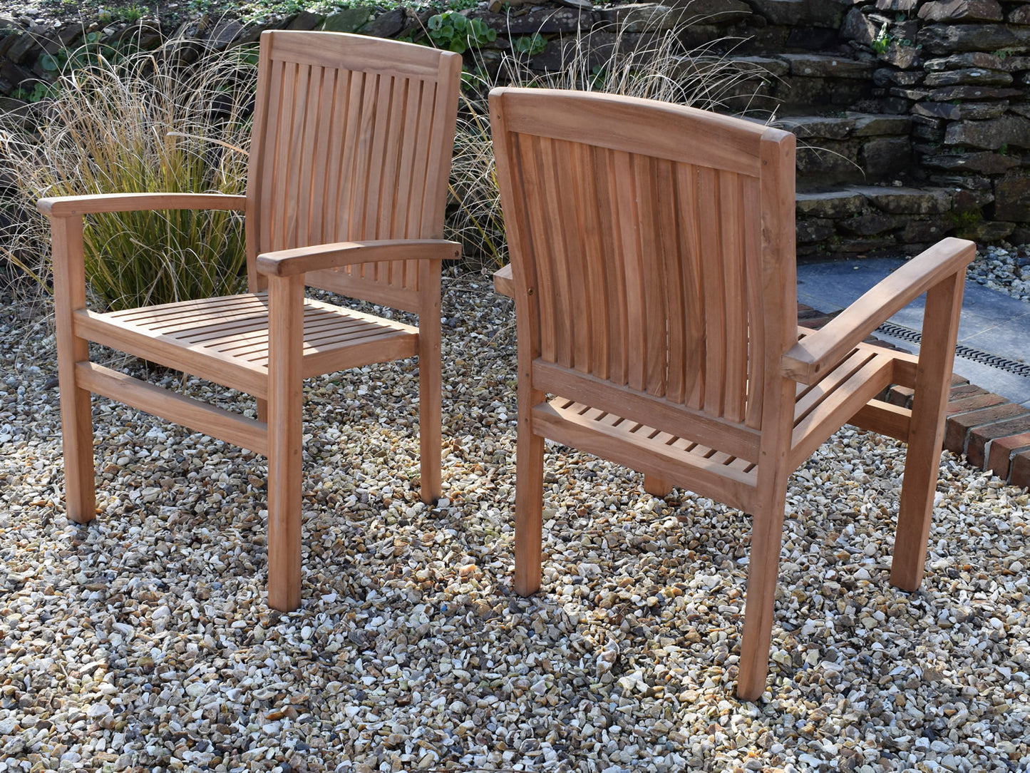 2 Seater Square Pedestal Teak Set with Henley Stacking Armchairs