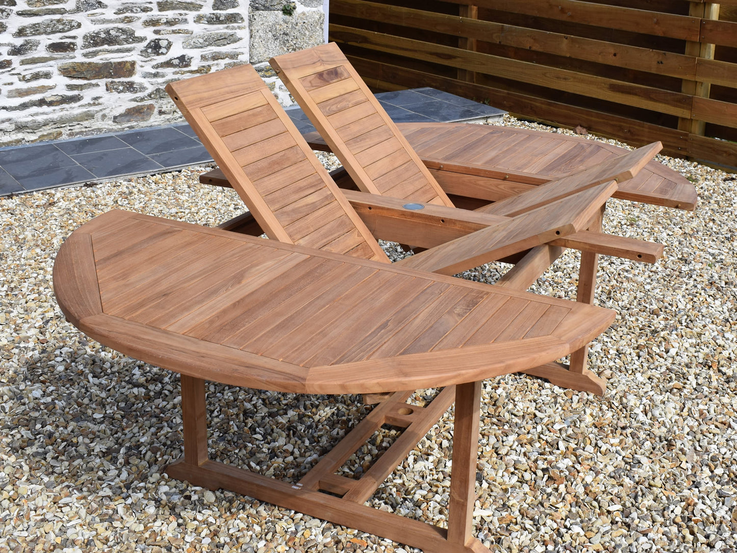 10 Seater Round Double Extending Teak Set with Folding Chairs