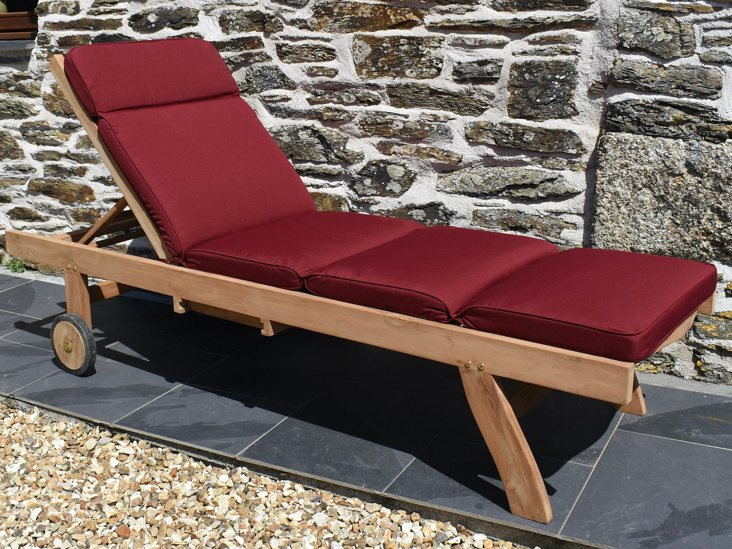 Classic burgundy colour garden sun lounger cushion
