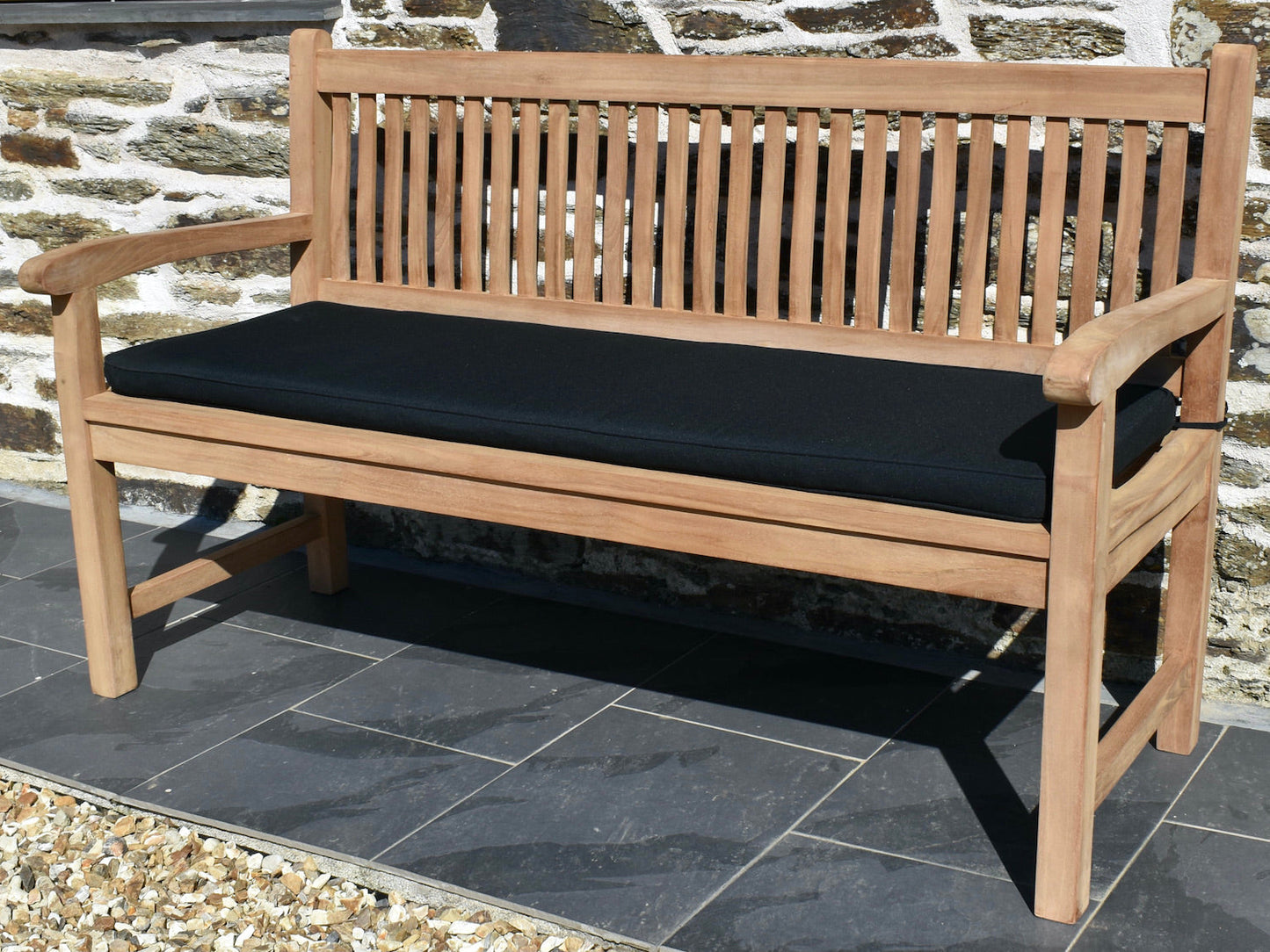 Classic black colour outdoor cushion for a 3 seater / 150cm garden bench