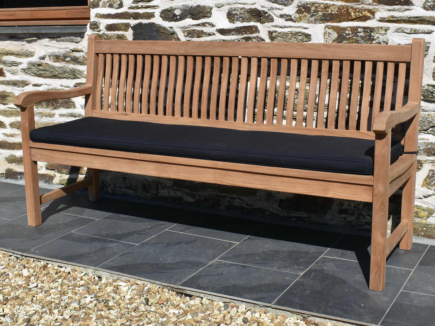 Classic Black colour outdoor cushion for 4 seater / 180cm garden bench
