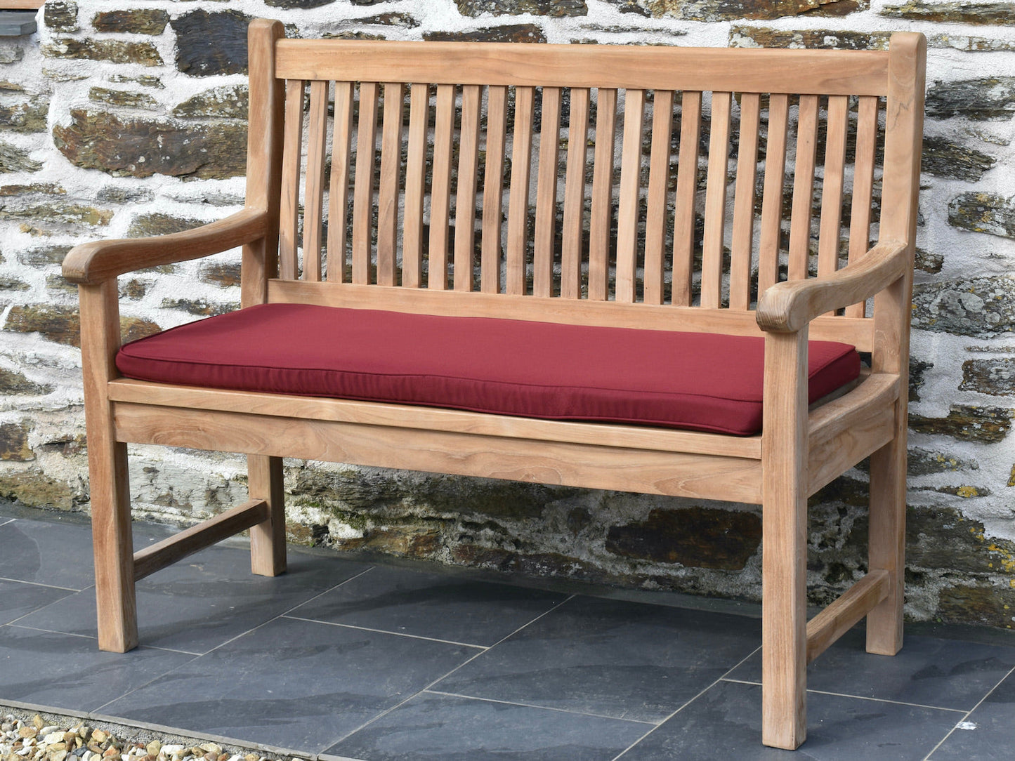 Classic burgundy dark red 2 seater / 120cm outdoor garden bench cushion