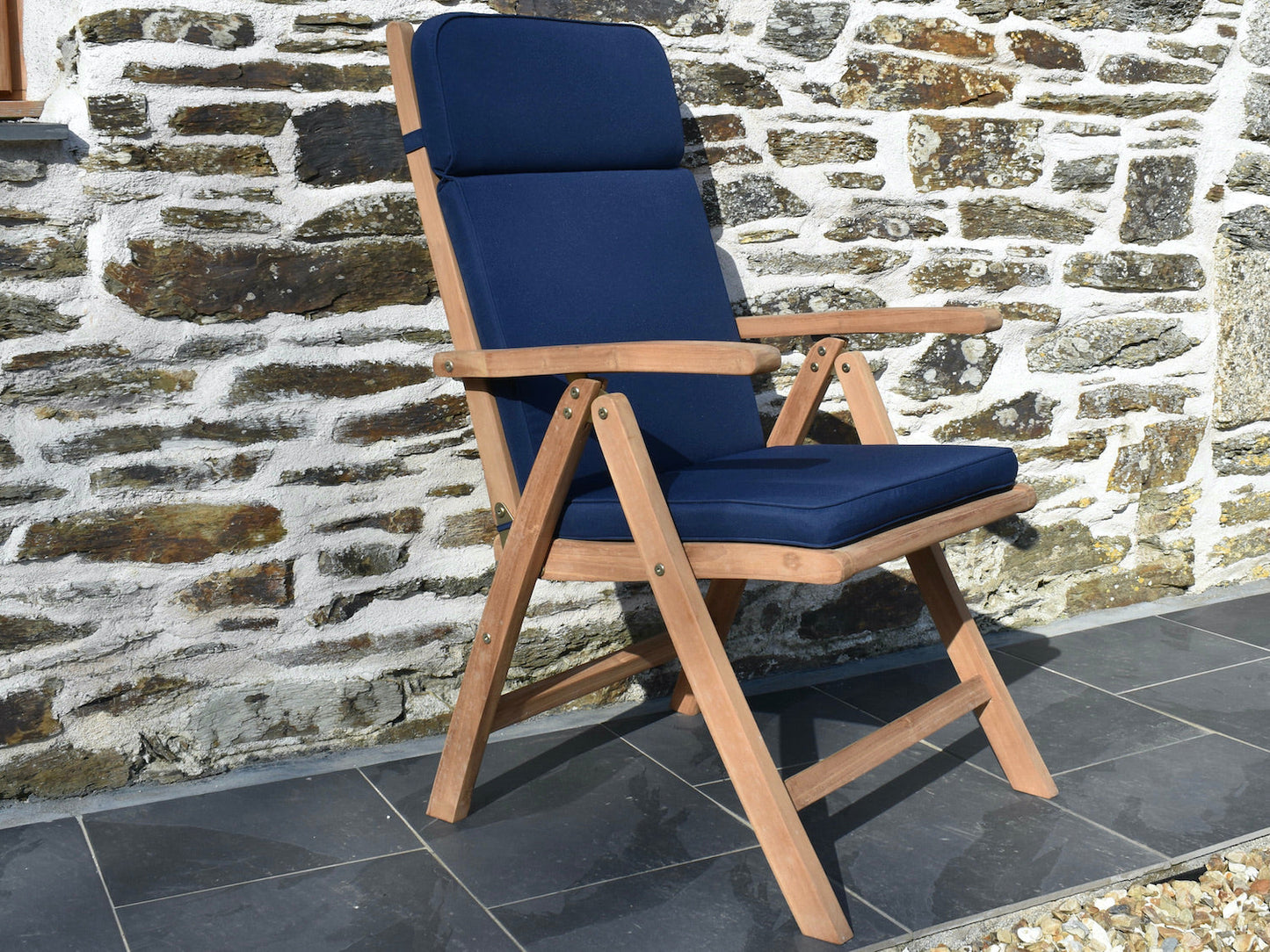 Dark Blue colour outdoor cushion for a garden recliner chair
