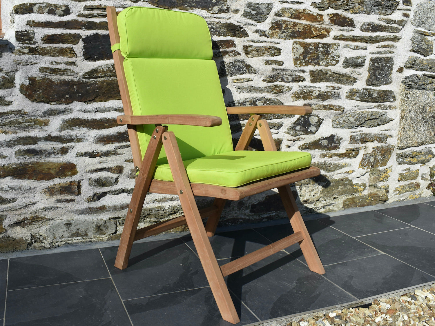 light green colour outdoor cushion for a garden recliner chair