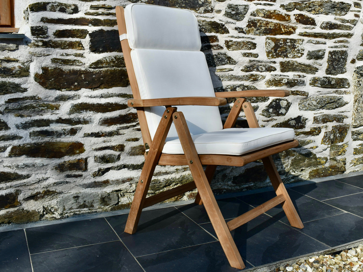 traditional natural ecru colour outdoor cushion for a garden recliner chair