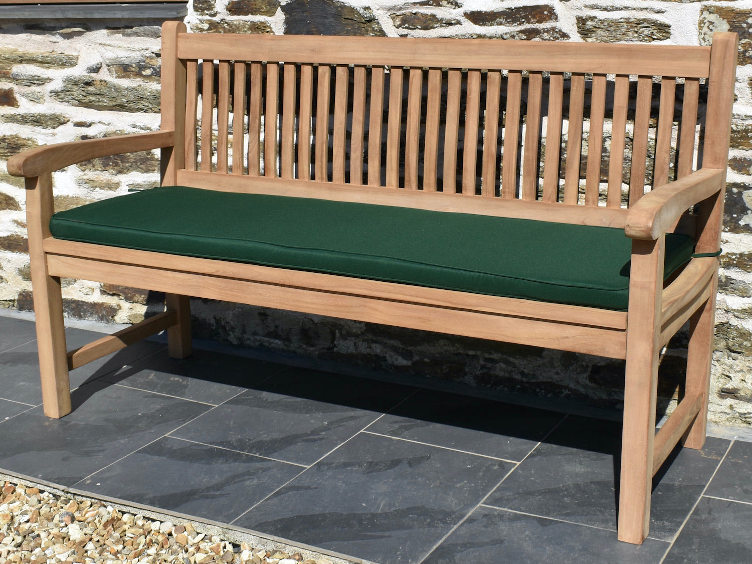 Traditional dark green colour outdoor cushion for a 3 seater / 150cm garden bench