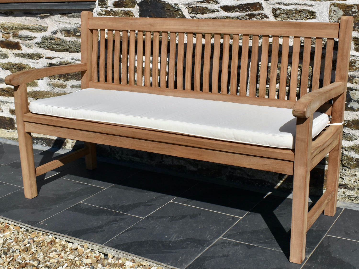 Clasic natural / ecru colour outdoor cushion for a 3 seater / 150cm garden bench