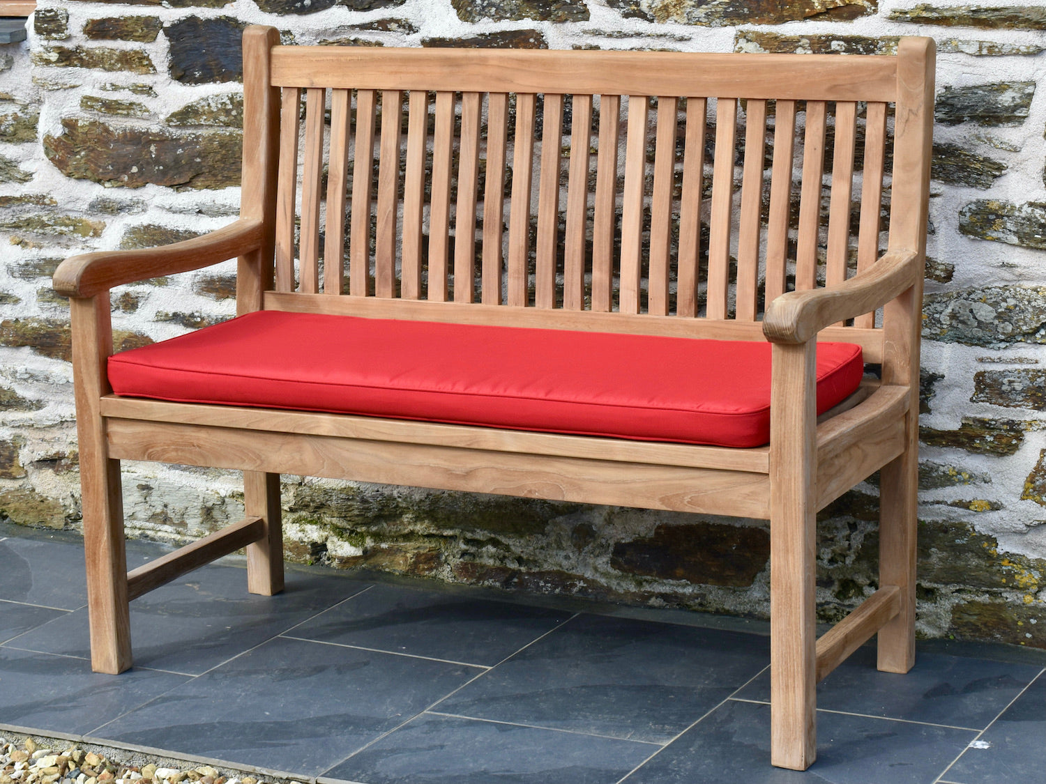 Classic bright red 2 seater / 120cm outdoor garden bench cushion