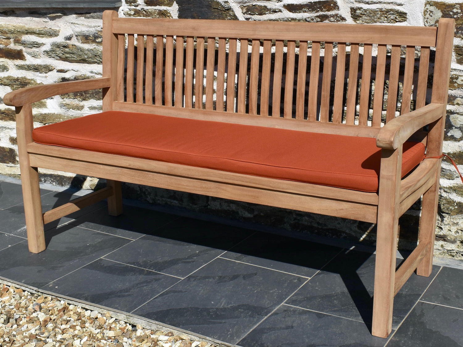 Classic terracotta orange colour outdoor cushion for a 3 seater / 150cm garden bench