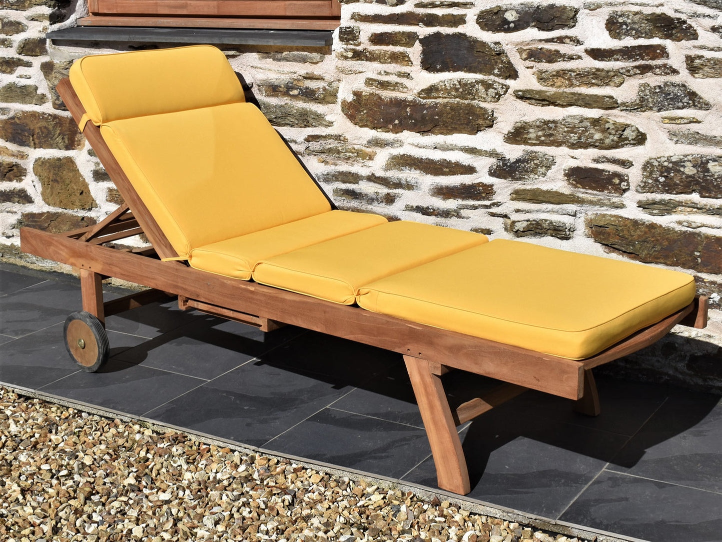 classic yellow garden sunlounger cushion