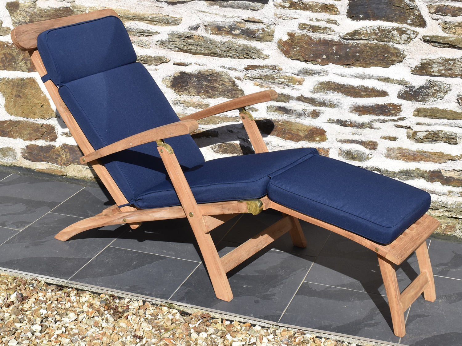 Outdoor patio steamer reclining chair cushion in dark blue