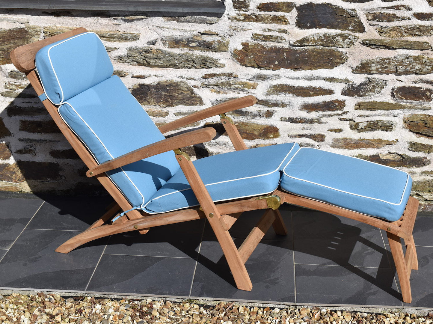 luxury light blue cushion for traditional teak garden steamer chair