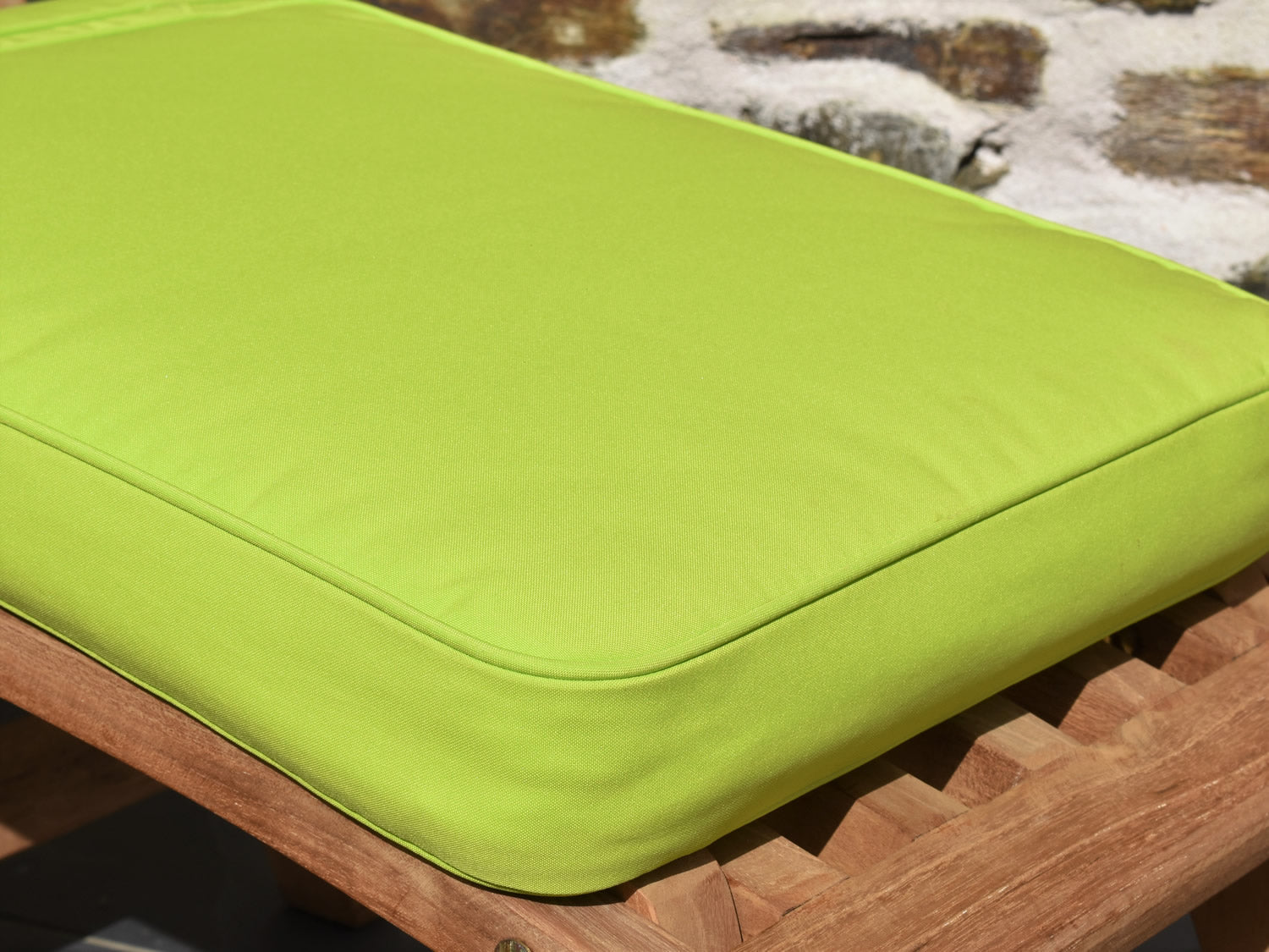 fabric detail close up of our traditional steamer chair cushion in light green