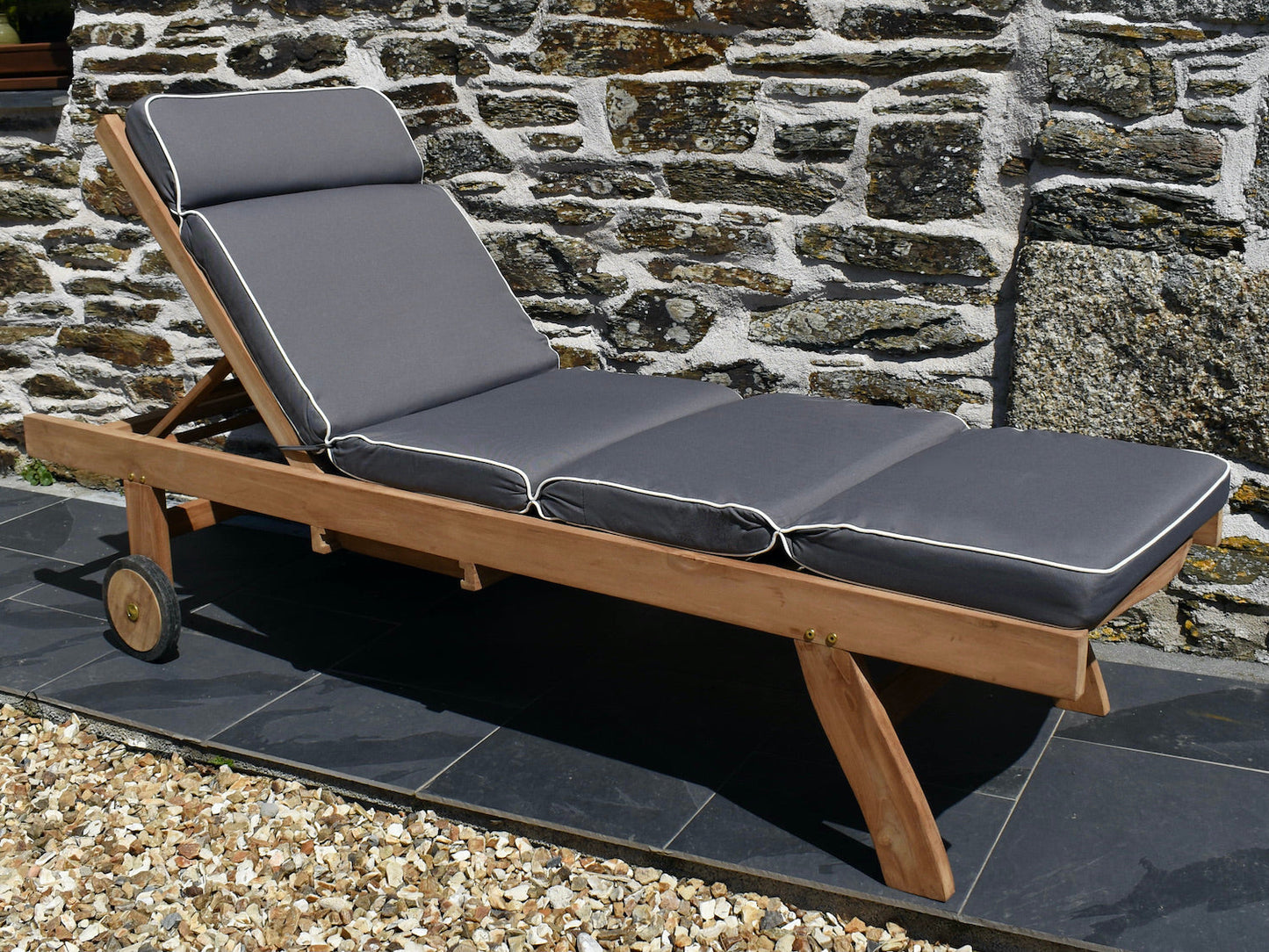Luxury grey colour outdoor cushion for a traditional garden sun lounger chair