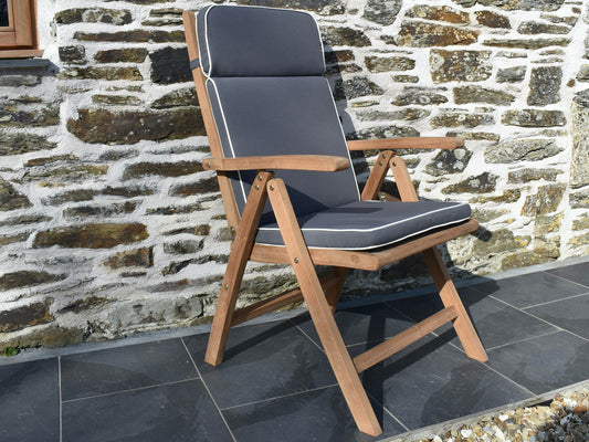 Grey colour outdoor cushion for a garden recliner chair