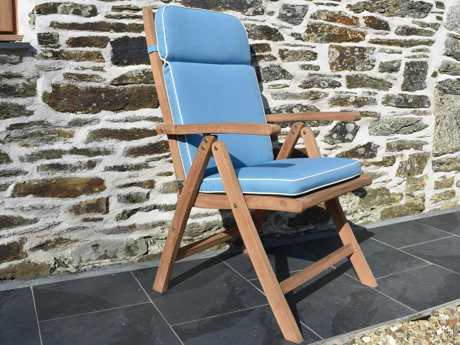 Outdoor Furniture Wooden Recliner Garden Chair With Cushion Luxury