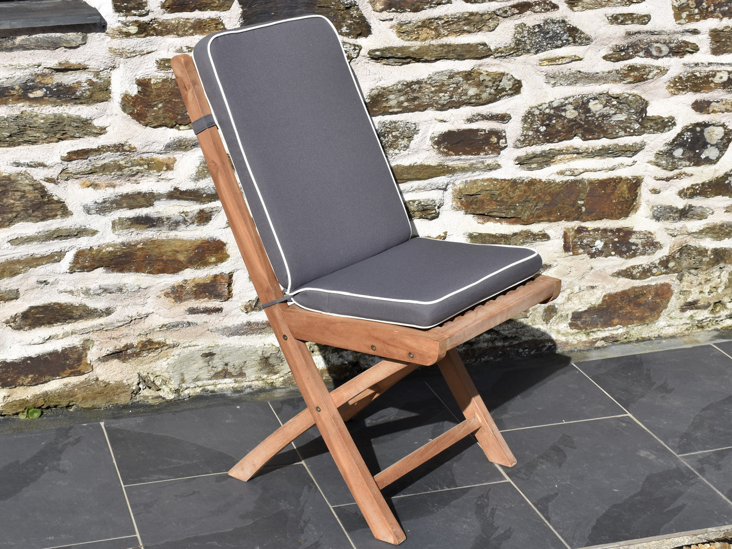 Luxurt grey folding seat pad and back cushion for folding teak garden chairs