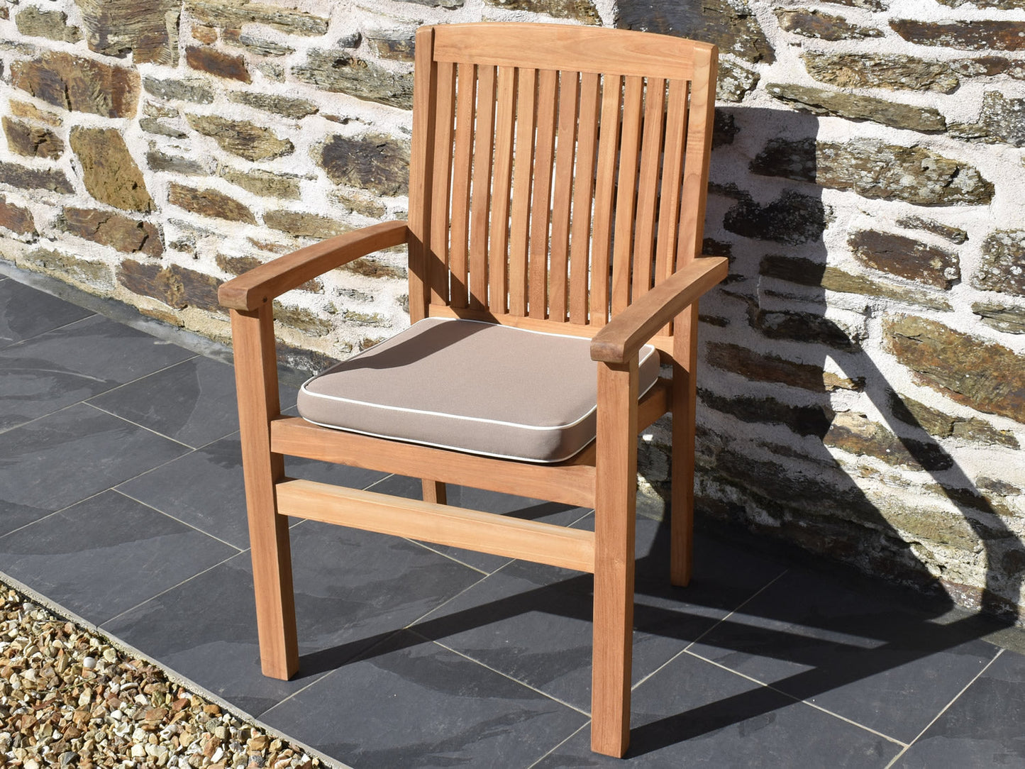 Luxury large outdoor garden seat pad, Light Olive with White piping