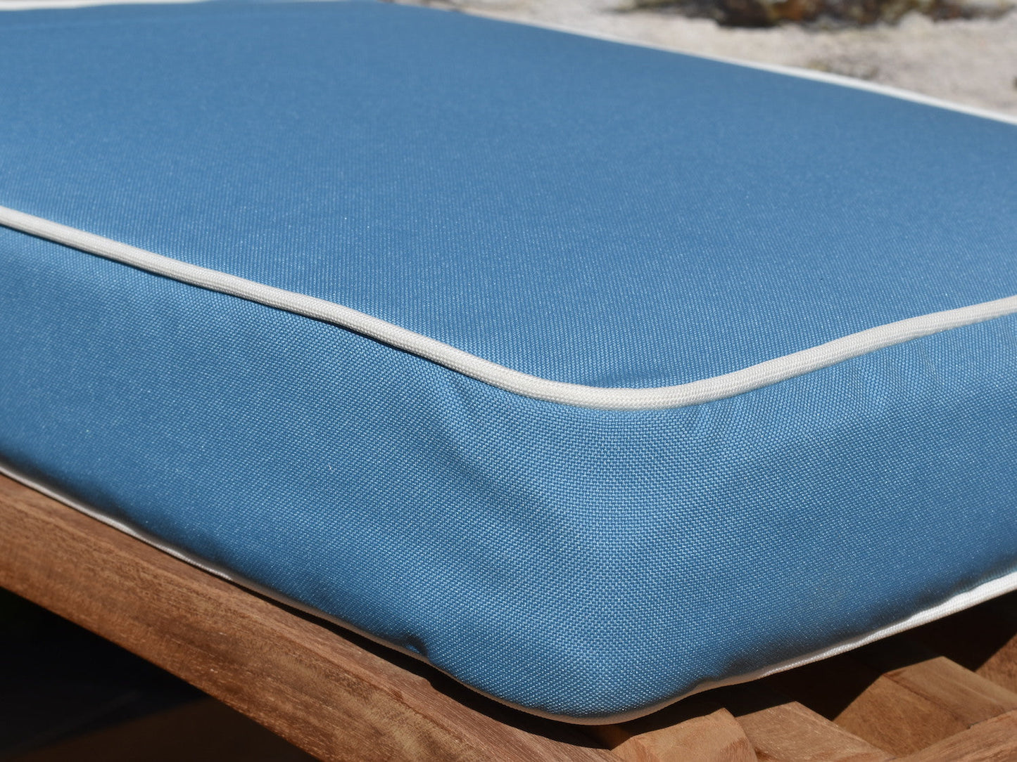 luxury light blue steamer chair cushions fabric detail close up