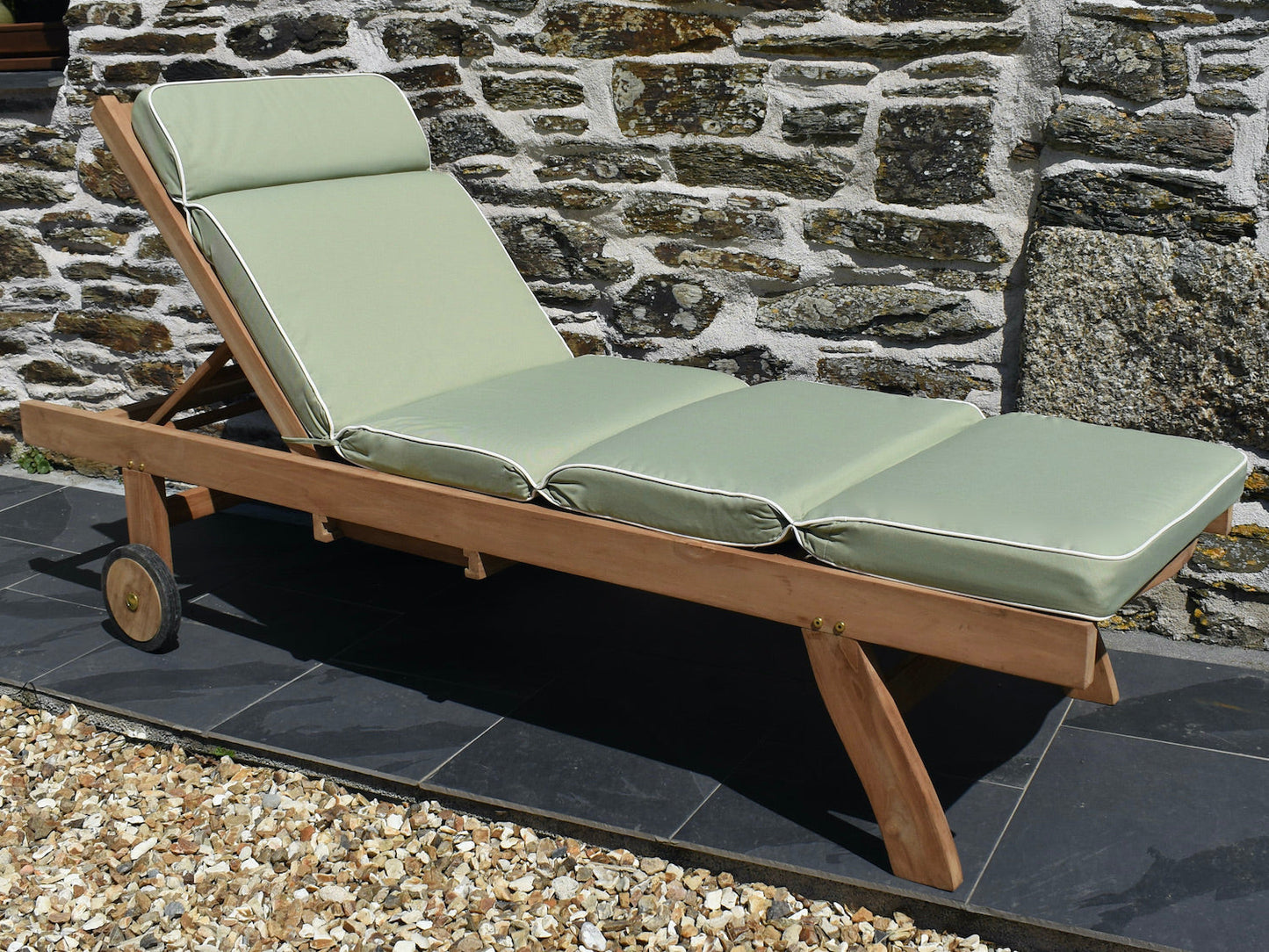 Luxury light olive green colour outdoor cushion for a traditional garden sun lounger cushion