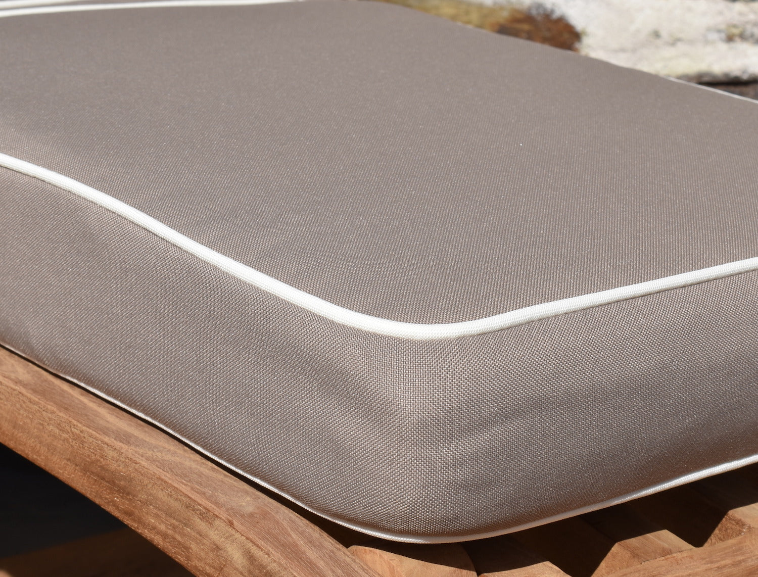 Luxury Taupe steamer chair cushion fabric detail close up