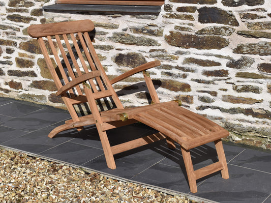 solid teak classic steamer chair, folding, 5 position recliner