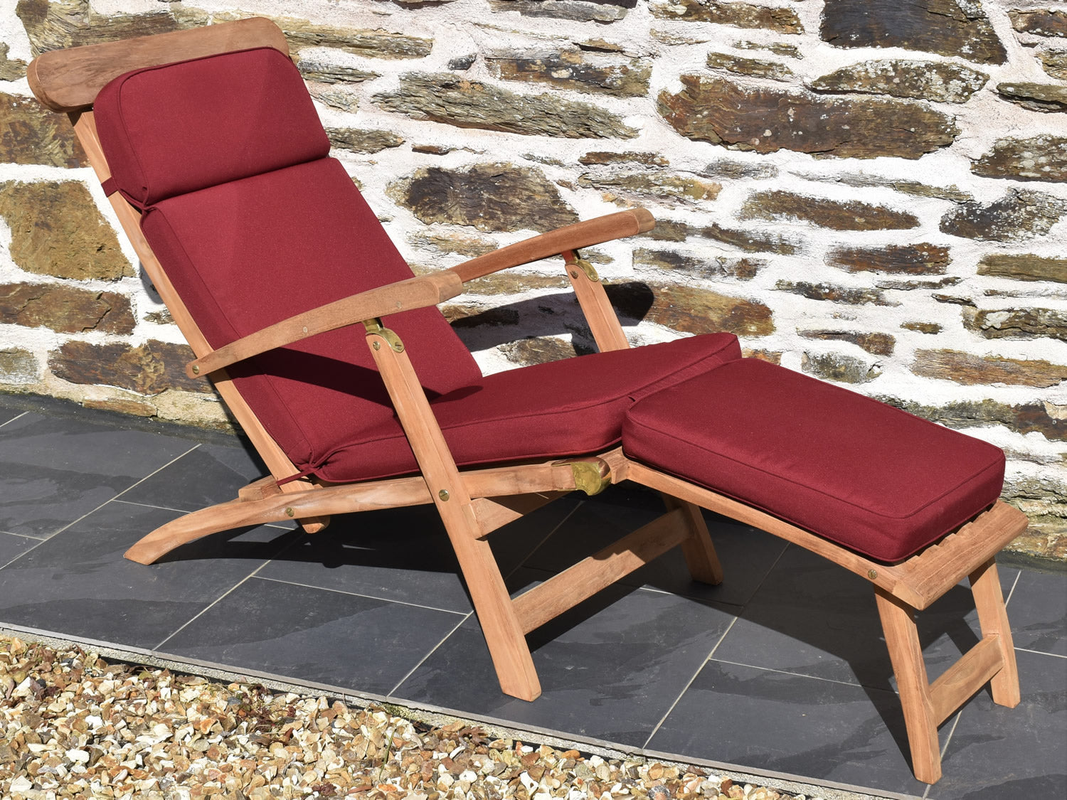 traditional outdoor steamer recliner chair cushion in burgundy red colour
