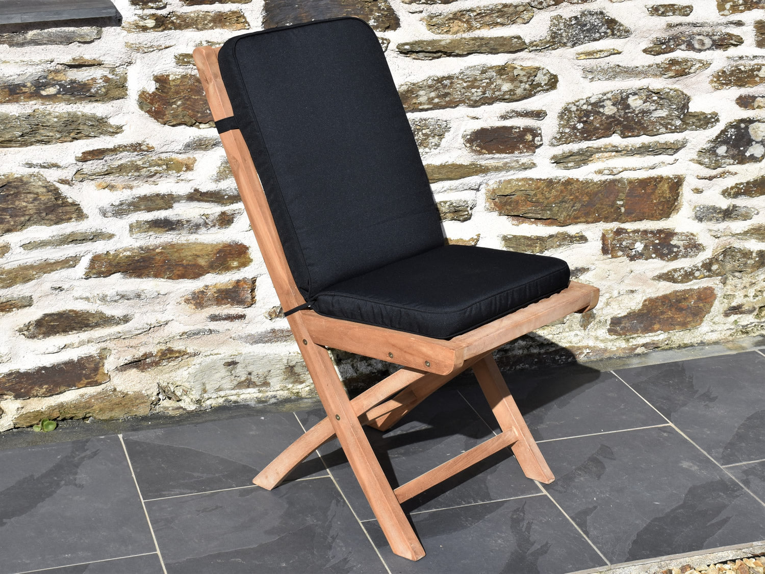 Classic black garden folding seat pad and back cushion, prefect for folding teak garden chairs