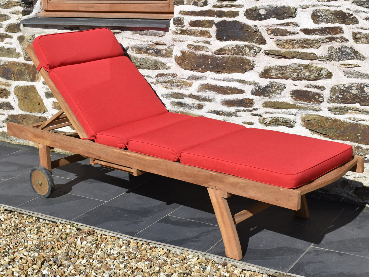 classic red garden sunlounger cushion