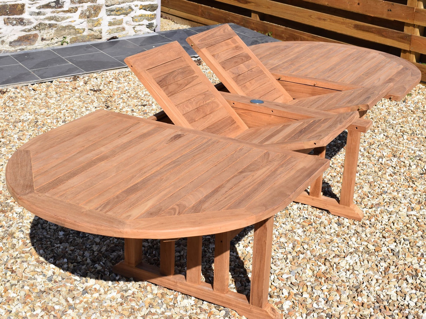 10 Seater Oval Double Extending Teak Set with Dining Chairs & Stacking Armchairs