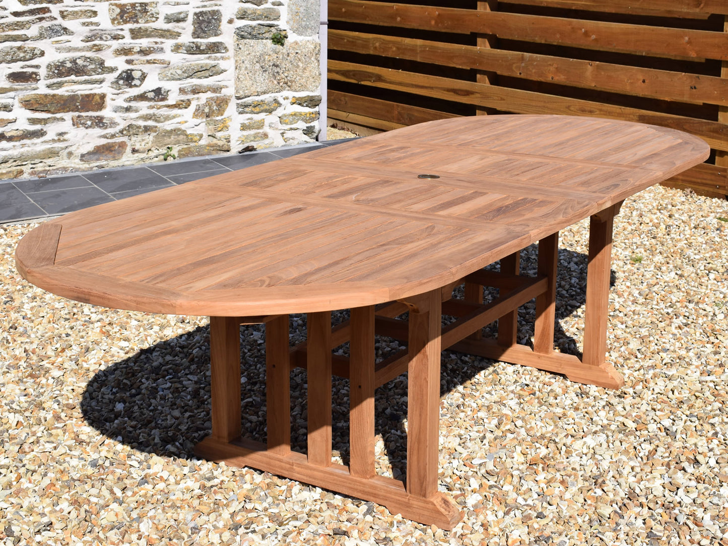 10 Seater Oval Double Extending Teak Set with Dining Chairs & Stacking Armchairs
