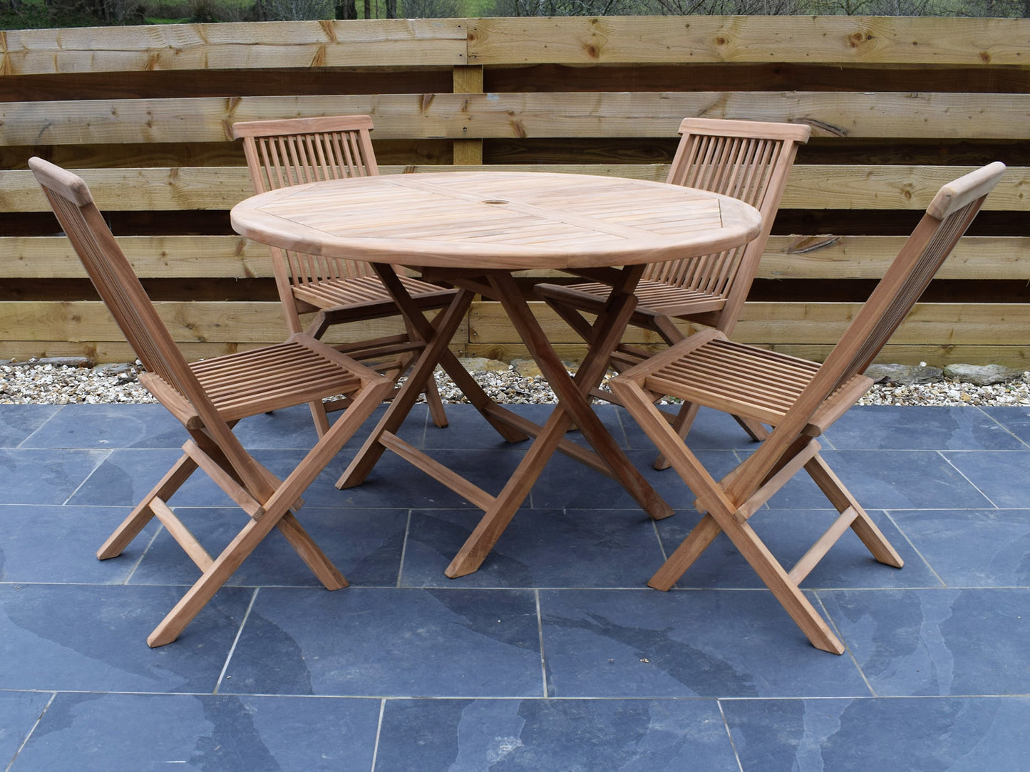 Teak 120cm Round Folding Table