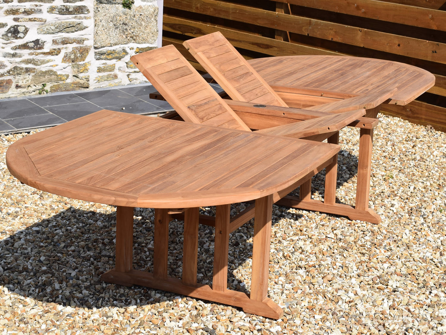 10 Seater Oval Double Extending Teak Set with Stacking Armchairs