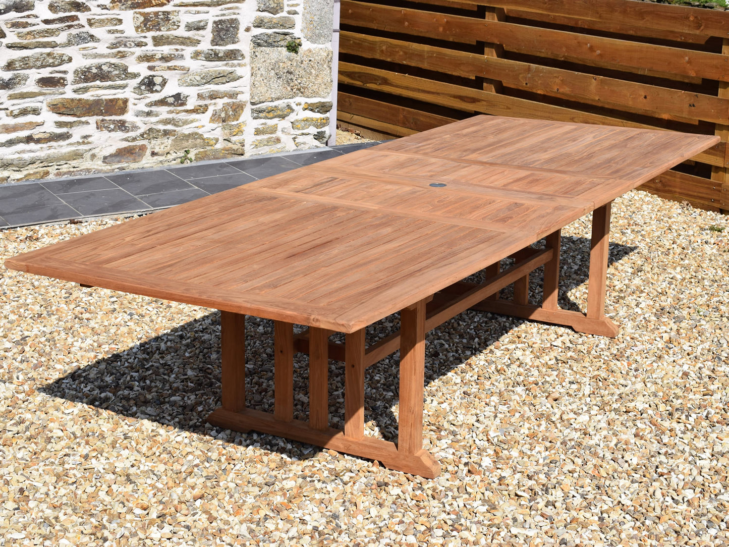 12 Seater Rectangular Double Extending Teak Set with Folding Armchairs & Recliners