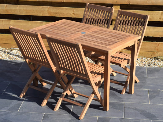 4 Seater Rectangular Bistro Teak Set with Folding Chairs