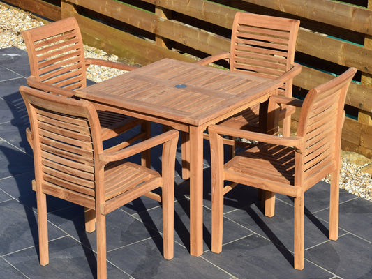 4 Seater Square Bistro Teak Set with Newbury Stacking Armchairs