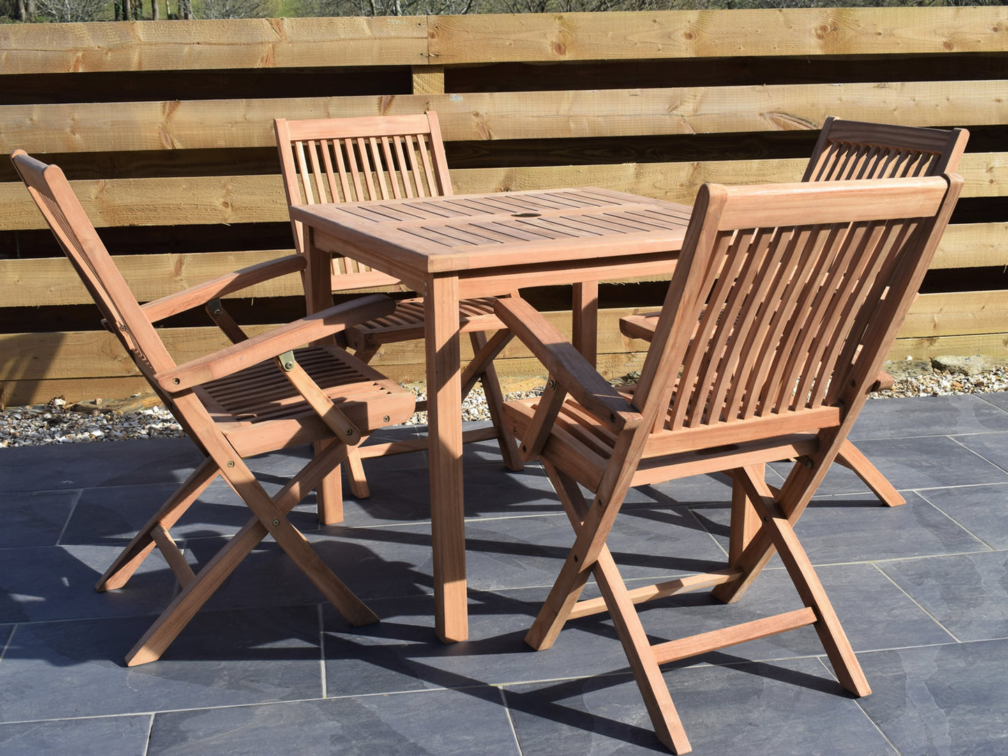 4 Seater Square Bistro Teak Set with Folding Armchairs