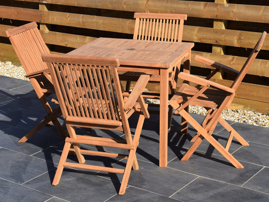 4 Seater Square Bistro Set with Classic Folding Armchairs