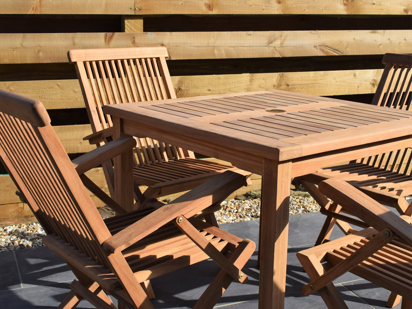 4 Seater Square Bistro Set with Classic Folding Armchairs