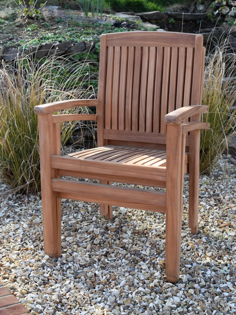 10 Seater Oval Double Extending Teak Set with Dining Chairs & Stacking Armchairs
