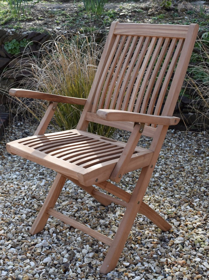12 Seater Rectangular Double Extending Teak Set with Folding Armchairs & Recliners