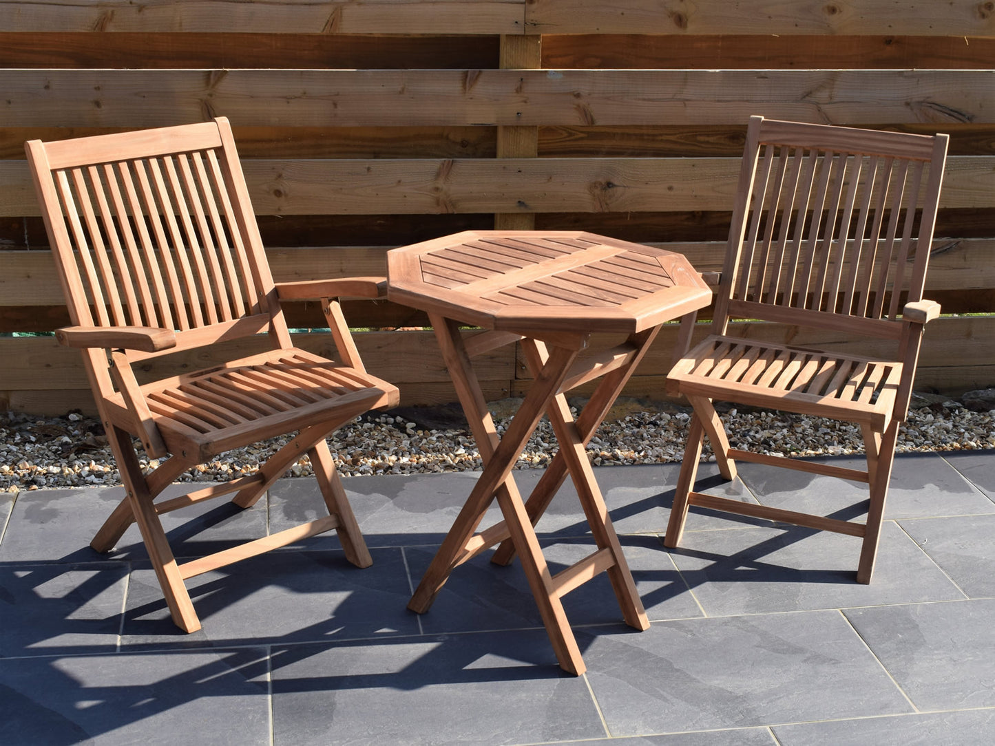 2 Seater Octagonal Folding Teak Set with Folding Armchairs